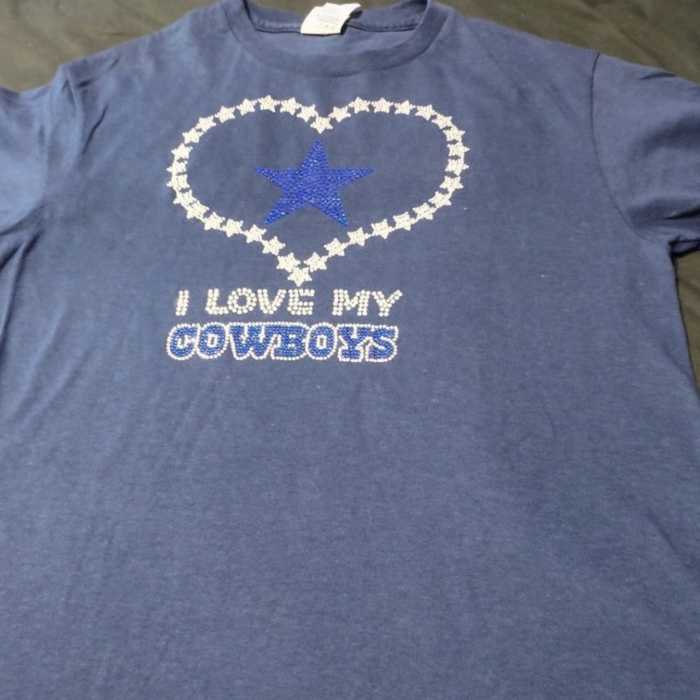 Dallas Cowboys Women's  Navy Blue Glitter Top Sports Fan Tee size small